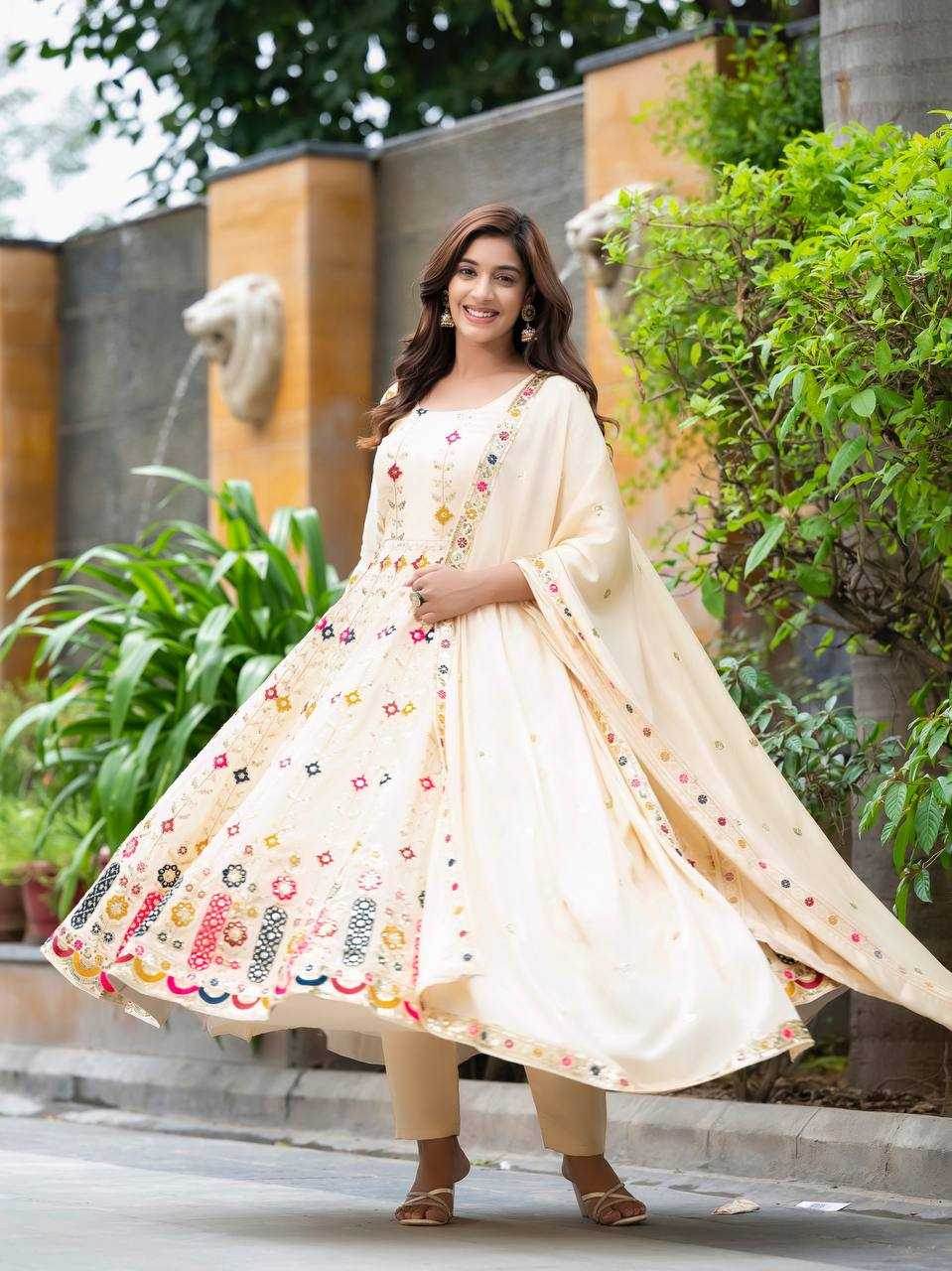 Chinon Silk Alia Cut Anarkali Suits - MYLUXURY LANE ENTERPRISE
